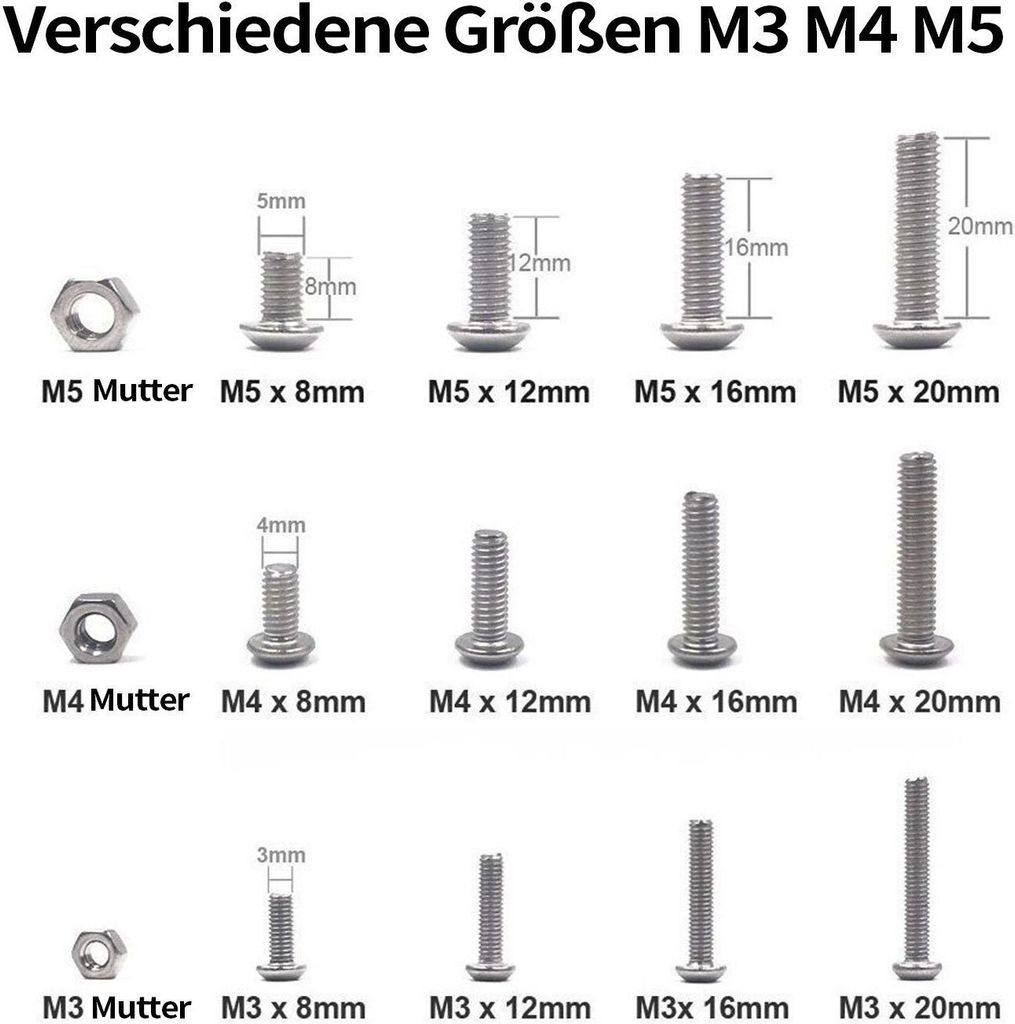 Schrauben-Set 500 Stück 304 Edelstahl Schrauben mit Muttern Anzug Set