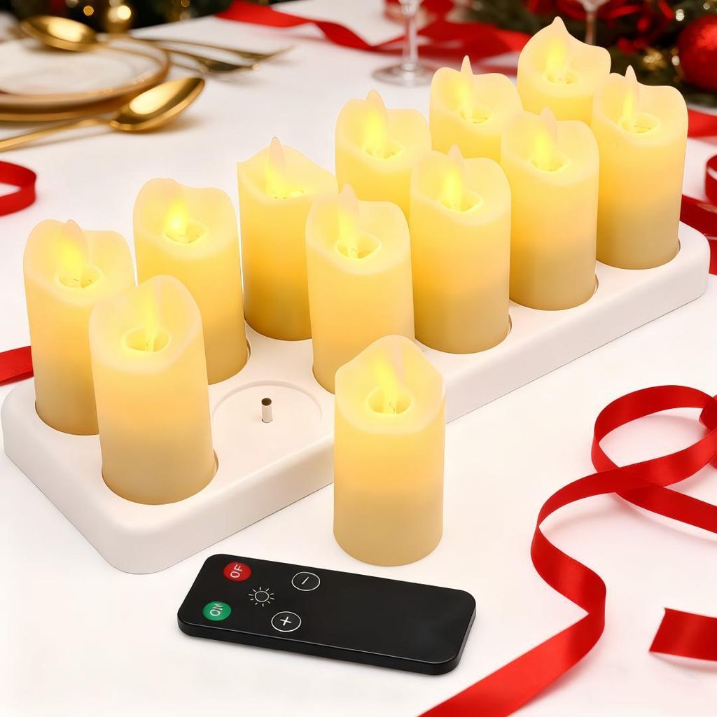 12er LED-Teelichter mit schwankender Flamme–Aufladbare Produktbild 