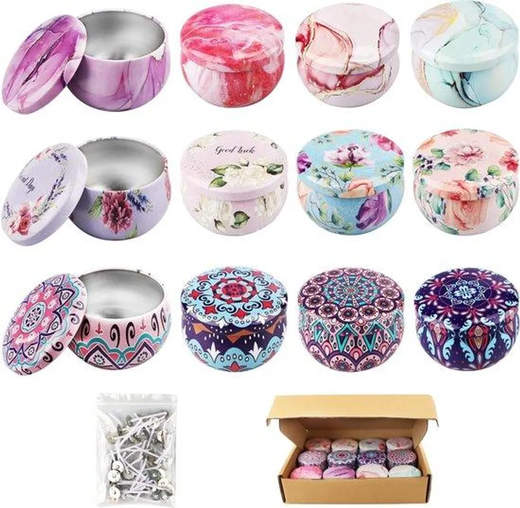 Lot Accessoires Bougies DIY: 12 Contenants + 50 Mèches pour Création