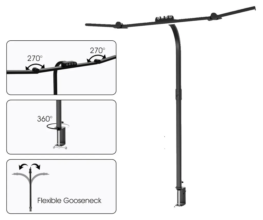 Lampe de bureau LED flexible noire modèle Lumina T10 pour le travail