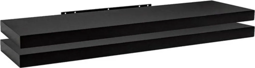 Étagère Murale Noire Flottante 80cm - Bois Noir Haute Qualité - Set x2
