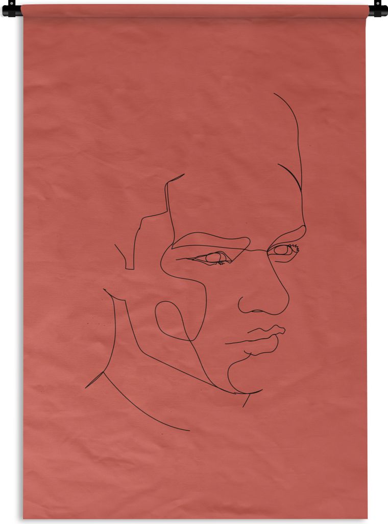 MuchoWow Wandteppich Wandbehang Mann - Gesicht - Strichzeichnung 60x90 cm Tapisserie Dekoration Wandtuch - Foto-Teppich - Abwaschbar