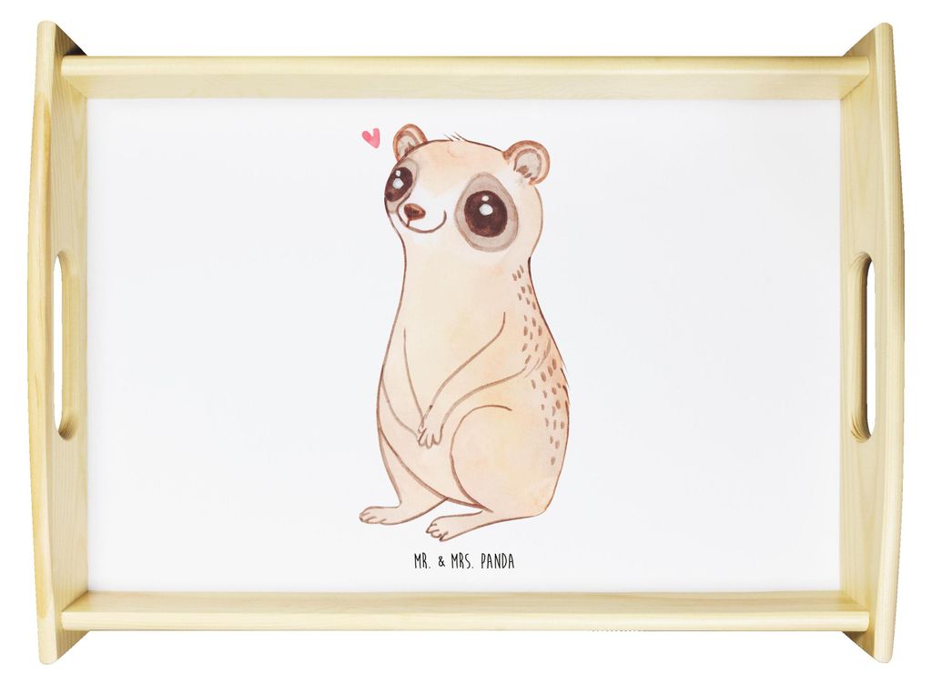 Mr. & Mrs. Panda Serviertablett Plumplori Glücklich - Weiß - Geschenk, Niedlich, Glück, Tablett, Deko, Servier, aus holz, Lustige Sprüche, Sofa