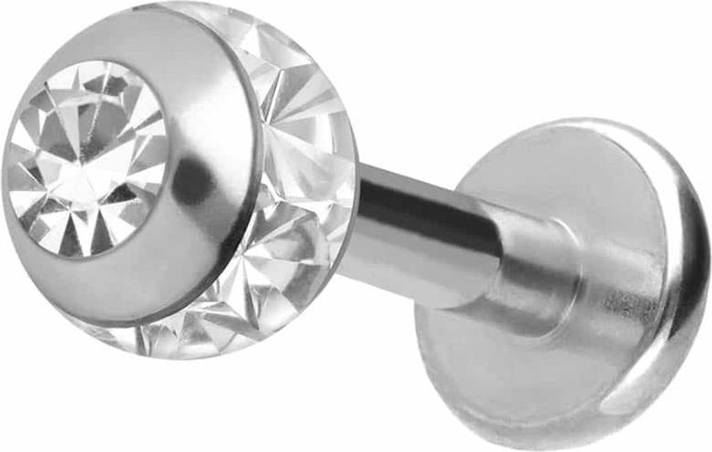 Ohrpiercing, Nasenpiercing Chirurgenstahl Labret EPOXY-RING-KUGEL + KRISTALL Silber Stablänge: 5mm + Stabstärke: 1,6mm + Kugelgröße: 4mm