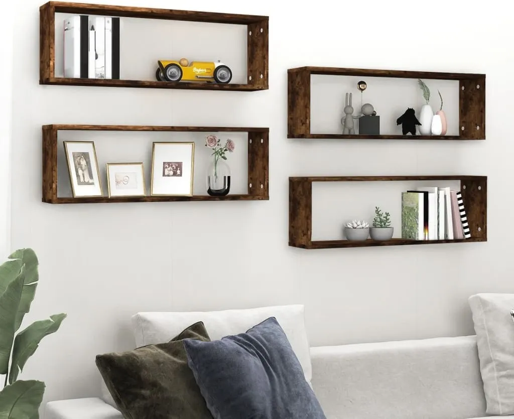 The Living Store Mensole da parete 4 pz. Rovere fumé 80x15x26,5 cm Materiale a base di legno