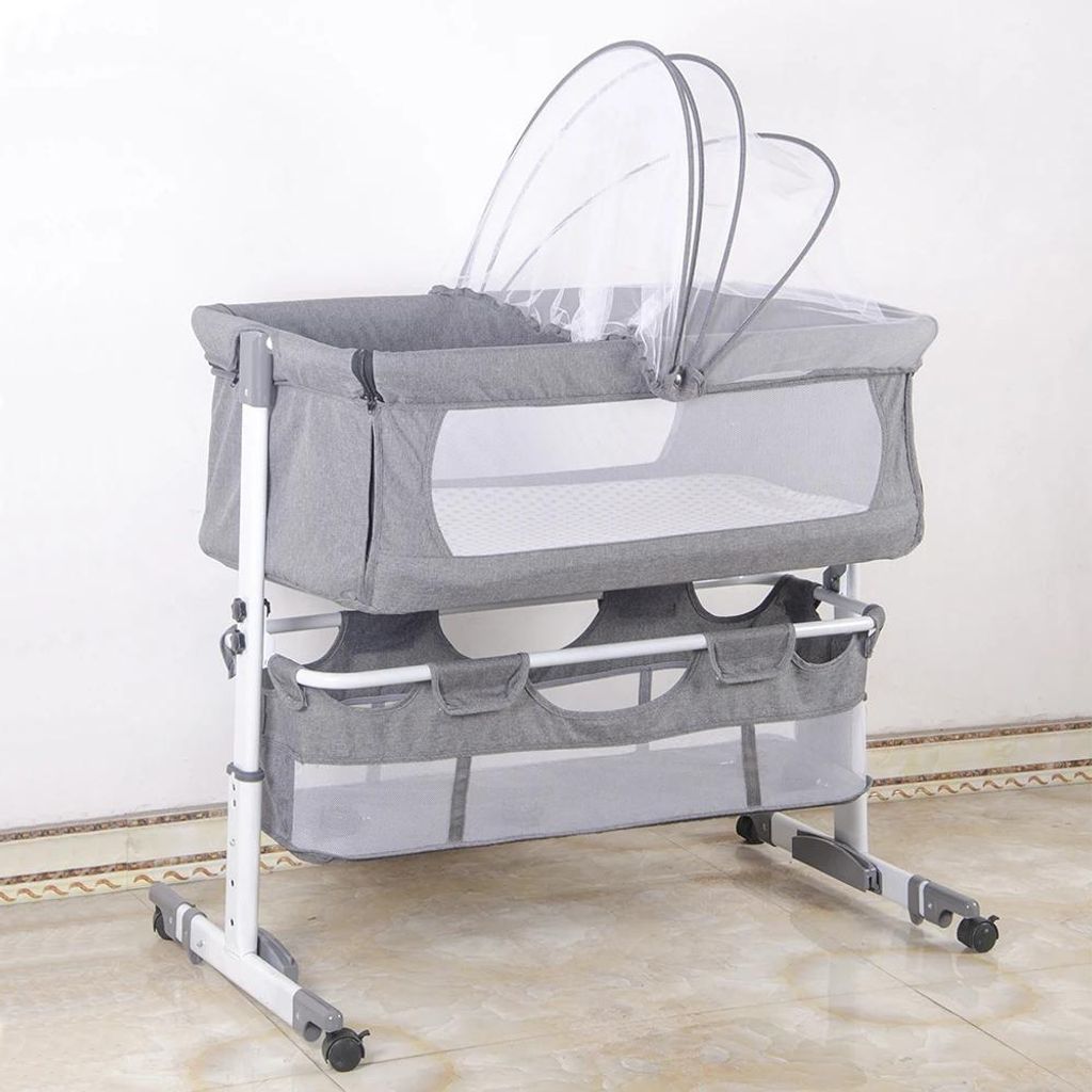 Babybett - Beistellbett - Mit Matratze - Höhenverstellbar - Neigbar - Kompatibel mit den meisten Betten - Leicht zu montieren und tragen - Für 0...