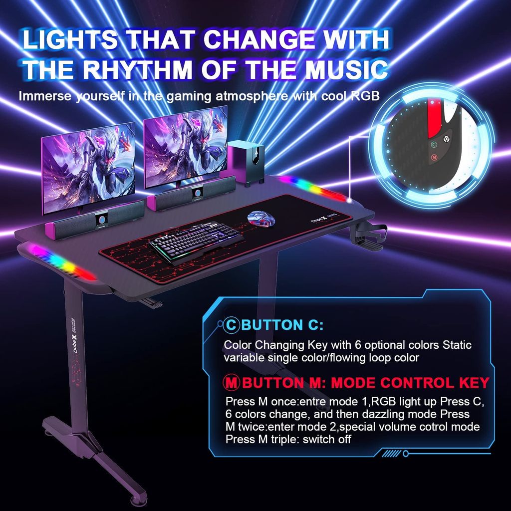 Dripex Gaming Tisch mit LED, Gaming