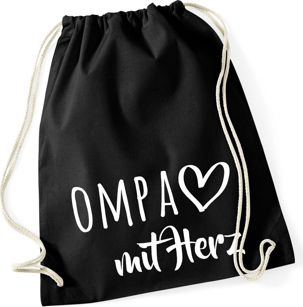 Huuraa Turnbeutel OMPA mit Herz 12 Liter Black Baumwolle Rucksack Geschenkidee