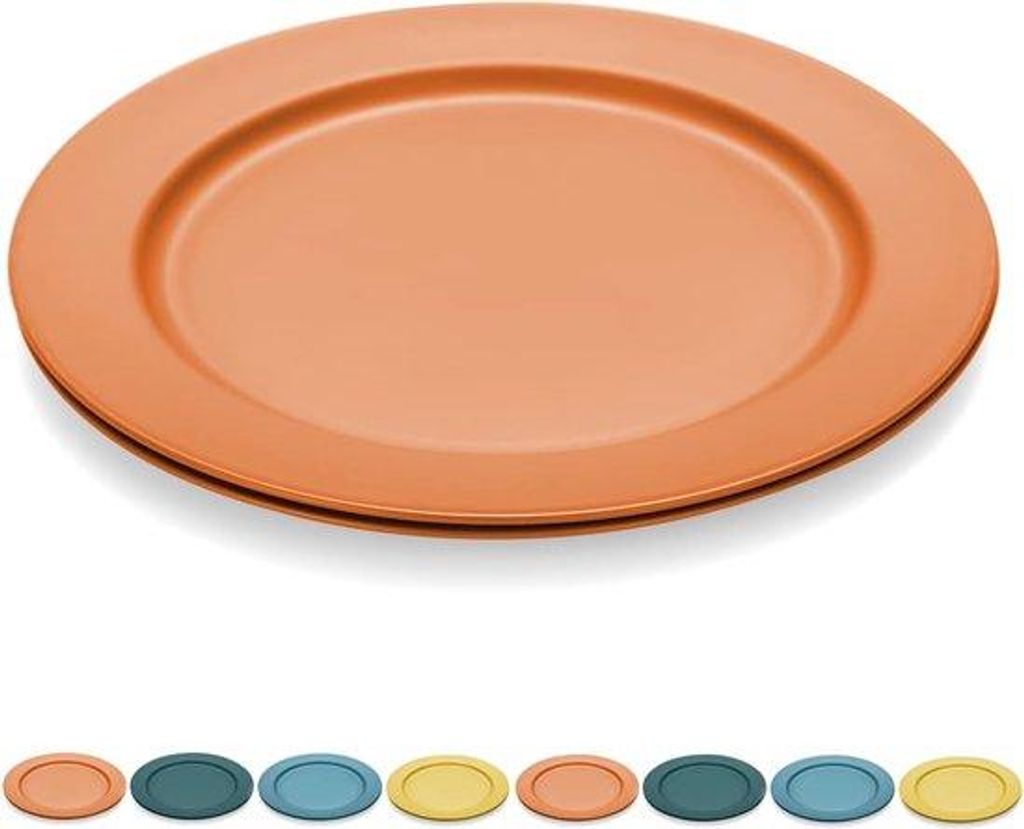 Kinderessenservice mit 8, ausbaubaren, gesunden, robusten Kunststofftellern, Pasta-Sauciere und BPA-freiem Kinder- und Familienbesteck