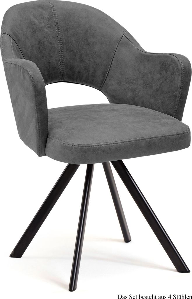 Armlehnstuhl drehbar (4er-Set) Devon 59x87x61 Schwarz/Grau