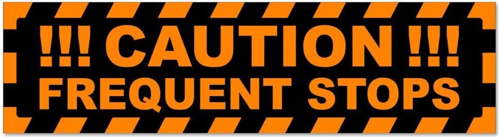 Kiwistar - Autoaufkleber - Orange - Schwarz - 30 x 8 cm - Caution Frequent Stops gestreift - Hinweis Aufkleber Sticker für Auto, Kfz, Fahrrad, PKW...