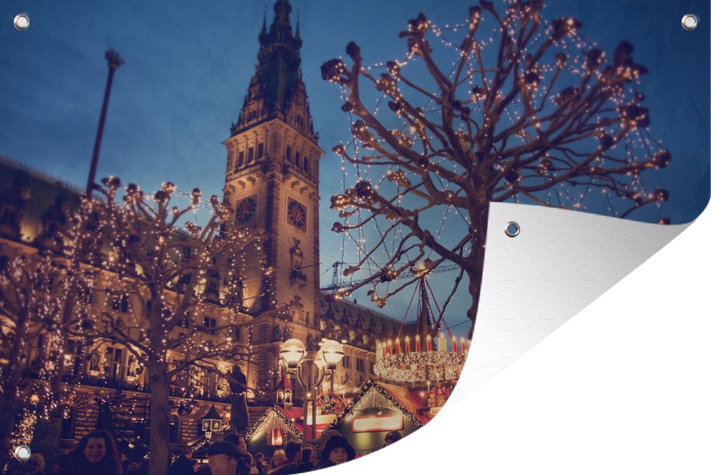 MuchoWow 60x40 cm Outdoor-Poster Gartendeko Sichtschutz Garten Poster für den Garten Weihnachten - Markt - Hamburg