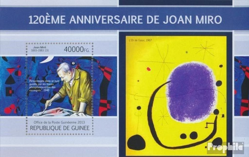 Briefmarken Guinea 2013 Mi Block 2213 (kompl. Ausgabe) postfrisch Joan Miro (120. Jahrestag)
