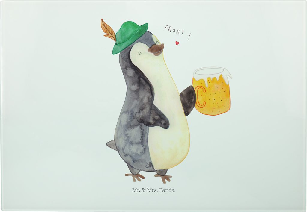 Mr. & Mrs. Panda Servierplatte Pinguin Bier - Weiß - Geschenk, Küchenschneidebrett, Beschwippst, Küchenbrett, Pinguine, Bierchen, Hackbrett, Sch...