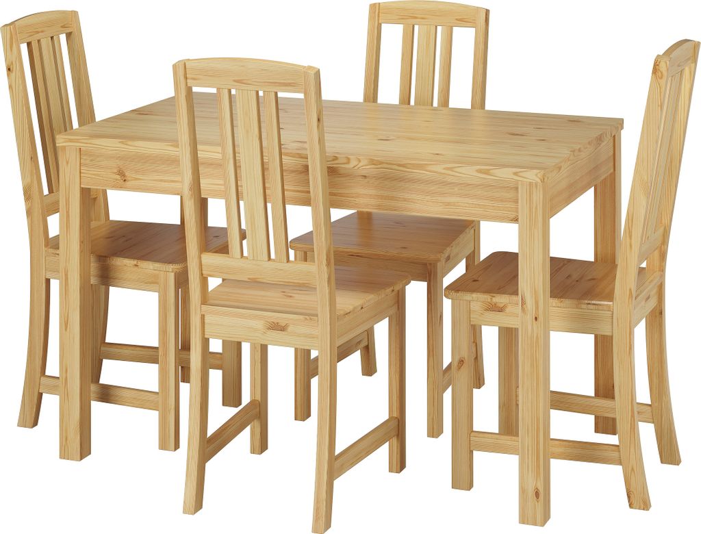 Schöne Essgruppe mit Tisch und 4 Stühle Kiefer Massivholz natur 90.70-51 A-Set 22