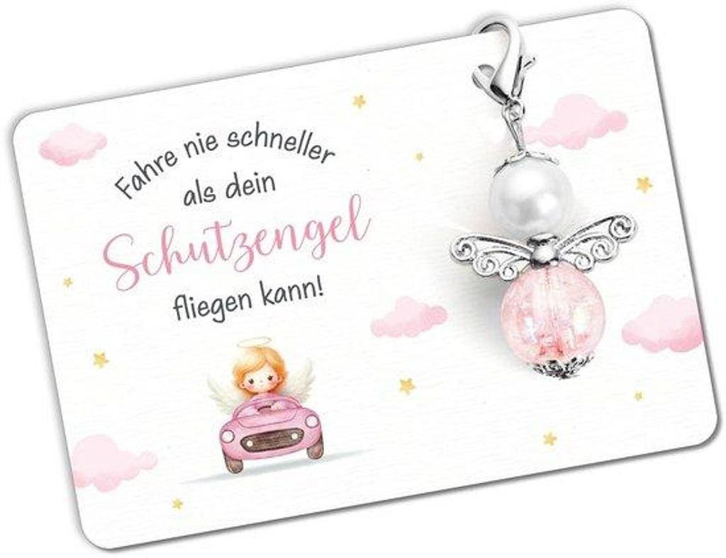 Autoengel Hängefigur Geluksbringer Cadeau für Frauen und Männer mit Autothema und Motivation zum sicheren Fahren