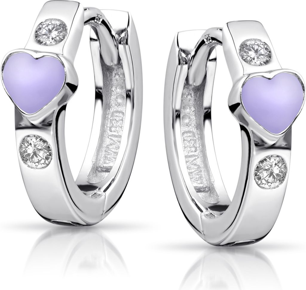 MATERIA Kinder Ohrringe Herz lila aus 925 Silber rhodiniert - Mädchen Schmuck Creolen mit Zirkonia SO-390-lila