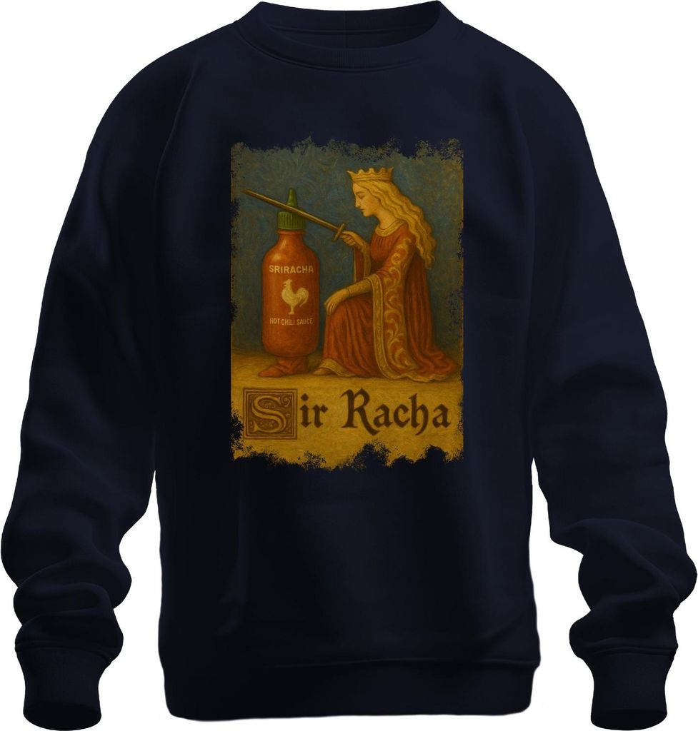 Sir Racha Sriracha Ritter Ritterschlag Königin Mittelalter Chili Uni Sweatshirt Pullover, Navy, L