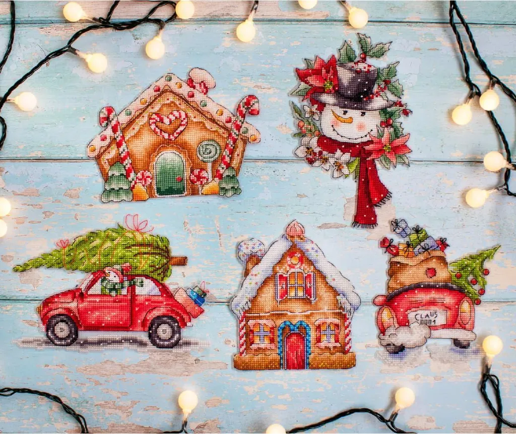 Kit point de croix Noël facile : 5 jouets Letistitch 16x16 cm inclus