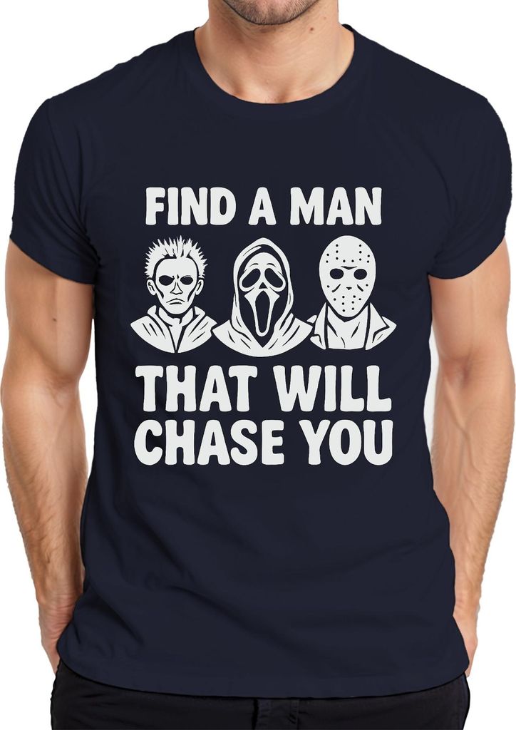 Find a Man That will chase You Horror Masken Jason Ghostface Herren T-Shirt, Navy, XXL