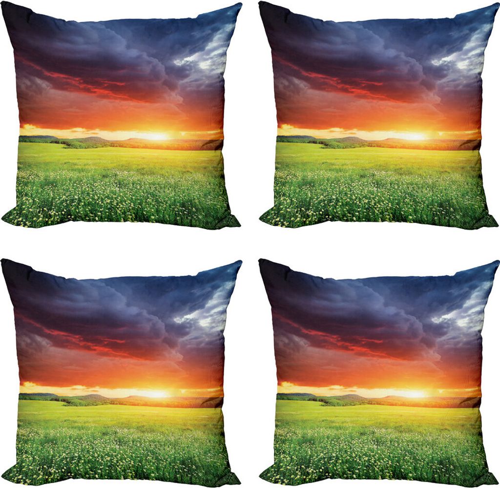 ABAKUHAUS Natur Kissenbezug Set (4 Stück), Sunset Moderne Ansicht, Moderner Doppelseitiger Digitaldruck, 60 cm x 60 cm, Mehrfarbig