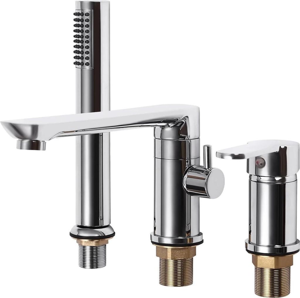 Waschbeckenarmatur Mischbatterie - 3-teiliges Set - Edelstahl - Einhebel, 1-Loch - Warm/Kalt - Ausziehbrause 60–80 cm - G1/2 (1,27 cm) - Silber