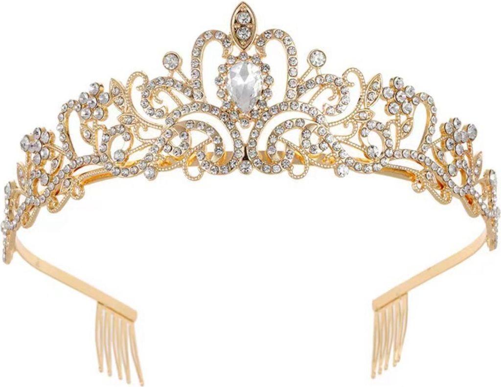 Diadem Gold mit Kamm, Krone Damen, Kristall Tiaras, Tiara Produktbild 