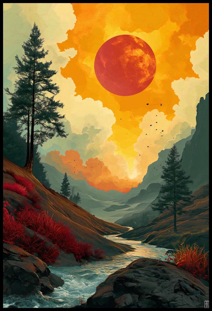 Plakat 67,5x100cm Wilder Fluss bei Dämmerung