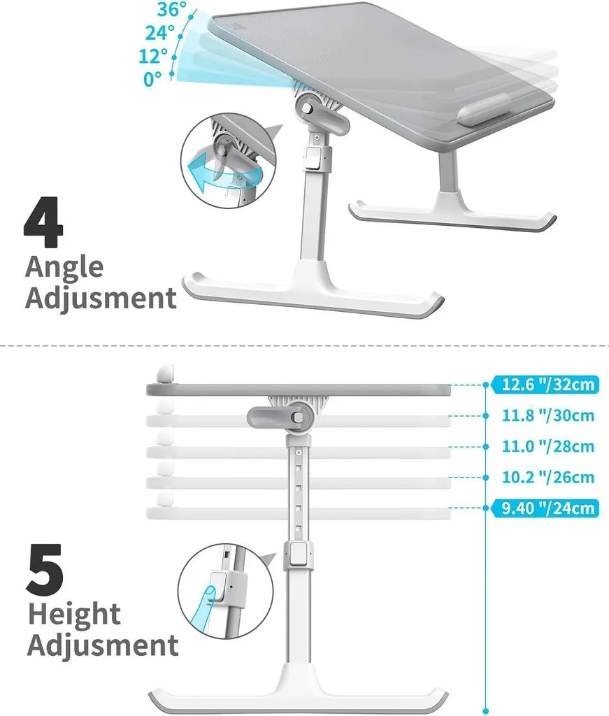 Support PC Portable pour Lit : Fini le Mal de Dos - Table Réglable 60cm - 4