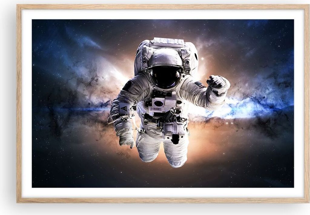 Gerahmtes Poster - Rahmen in heller Eiche - Astronaut Erde Raum - 91,5x61 cm - Wand Bild - Wanddeko - Wandbilder - Wandposter - Bilderrahmen - Bild...