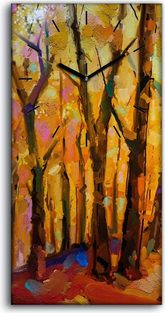 Leinwand Wanduhr Wandkunst Uhr 30x60 Foto Landschaft Bemalte Herbst Wald - schwarze Hände