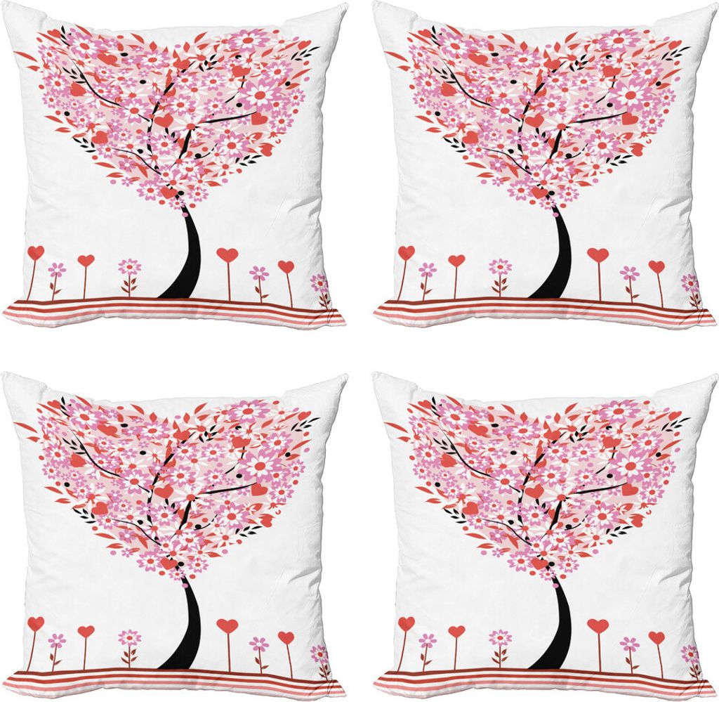 ABAKUHAUS Valentine Kissenbezug Set (4 Stück), Heart Shaped Baum, Moderner Doppelseitiger Digitaldruck, 45 cm x 45 cm, Mehrfarbig