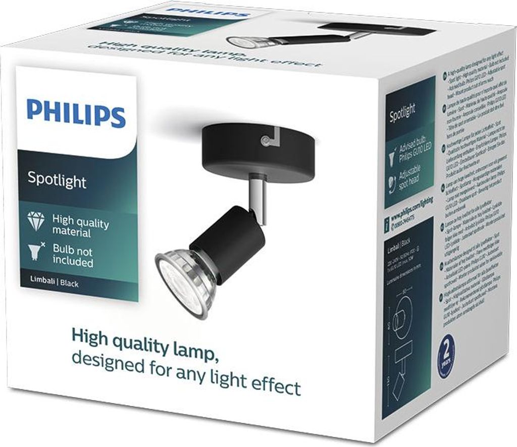 Philips Limbali Decken-/Wandspot, Strahler Oberflächenbeleuchtung, GU10, 1 Glühbirne(n), LED, 220-240 V, Schwarz