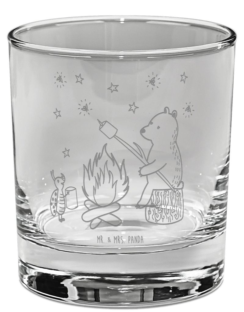 Mr. & Mrs. Panda Whiskyglas Bär & Marienkäfer Lagerfeuer - Transparent - Geschenk, Whisky Tumbler, Whiskey, Teddy, Glas, Gravur