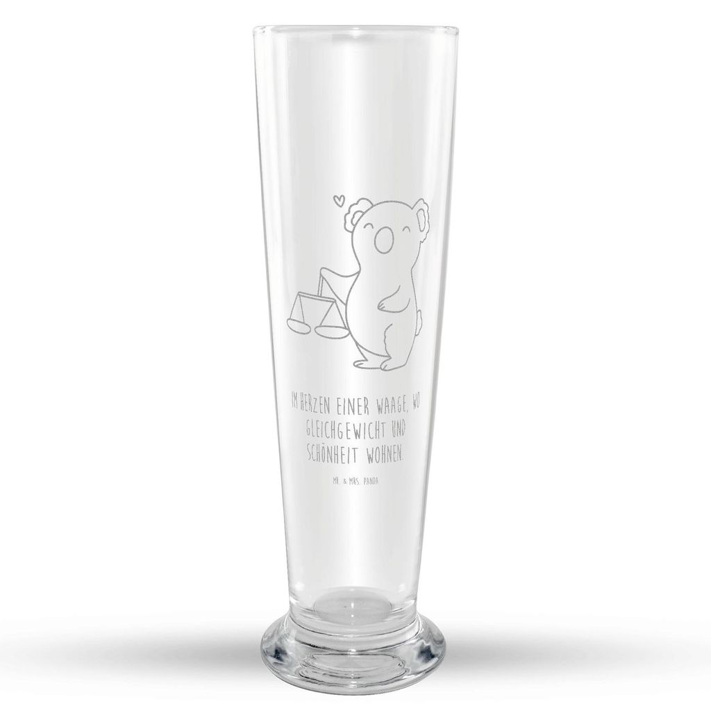 Mr. & Mrs. Panda Bierglas Waage Astrologie - Transparent - Geschenk, Weizen Glas, Tierkreiszeichen, Weißbierglas, Weizenbier, Sternzeichen, Geburt...