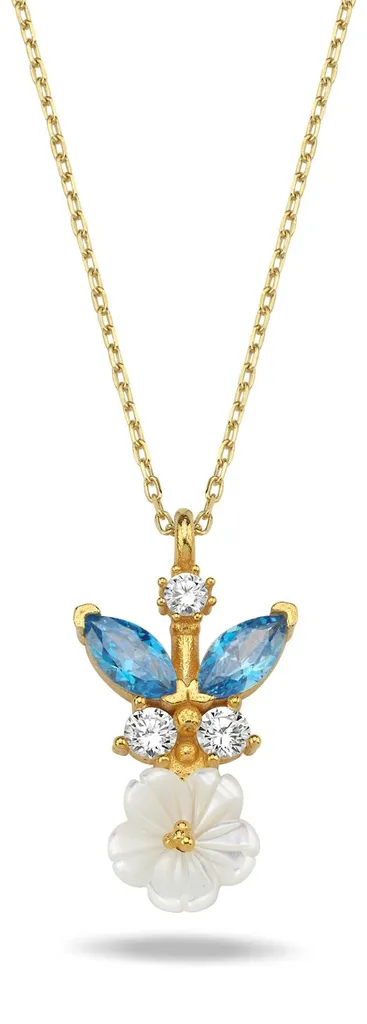 Collier hypoallergénique aigue-marine papillon argent 925 doré