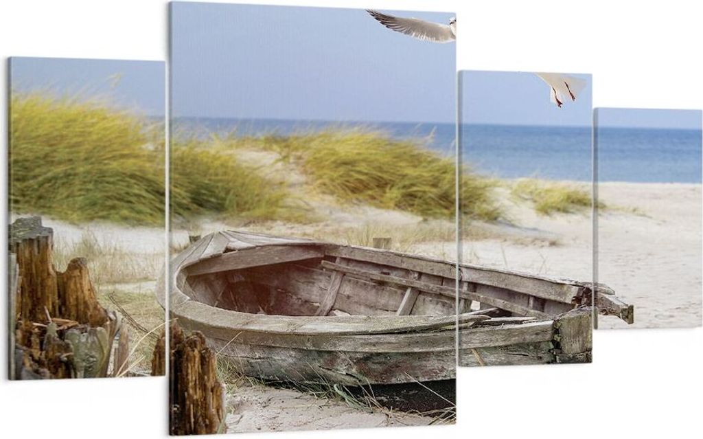 Bild auf Leinwand - Leinwandbild - 4 Teile - Strand Möwen £ódŸ - 160x90cm - Wand Bild - Wanddeko - Wandbilder - Leinwanddruck - Bilder - Wandde...