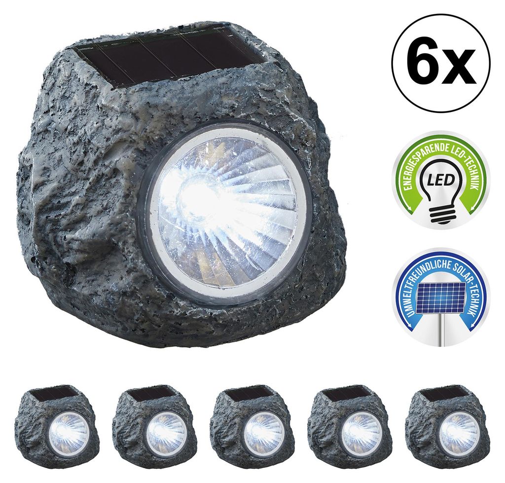 6x Solarleuchte "Stein", 6,5x6x5cm, Solar, Garten, Wegleuchte