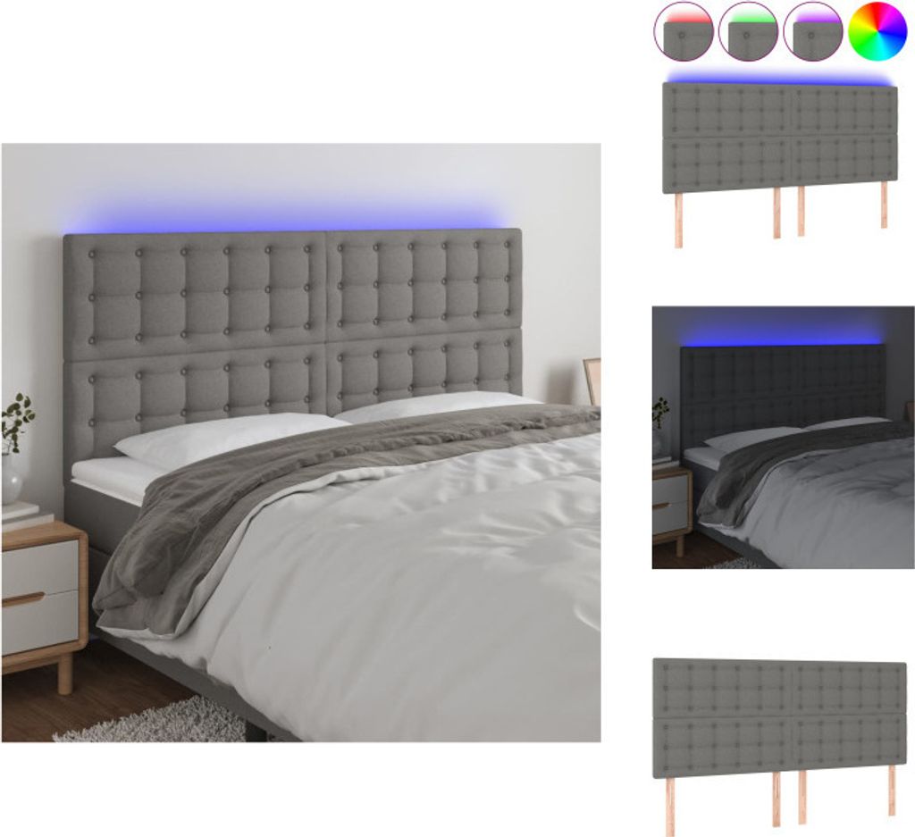 vidaXL LED Kopfteil Dunkelgrau 200x5x118/128 cm Stoff - Kopf- & Fußenden