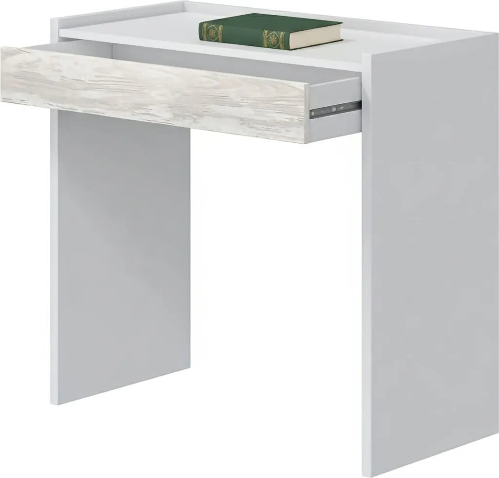 Bureau de télétravail blanc discret 82x40 cm idéal pour chambre adulte