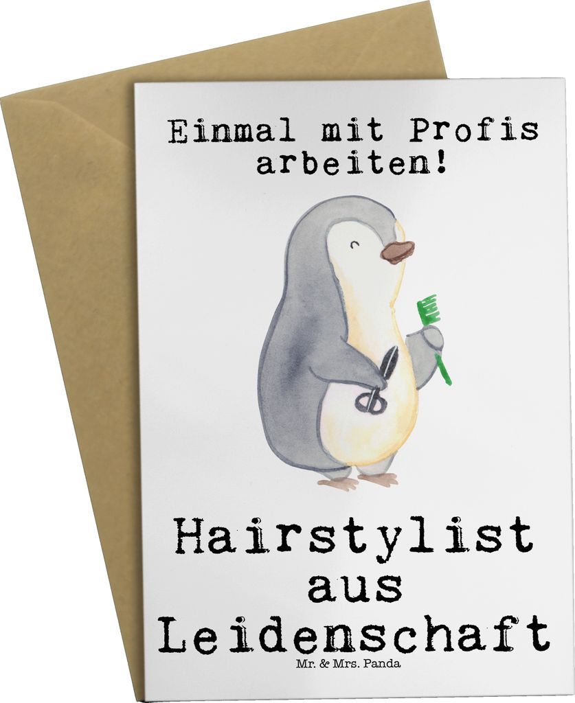 Mr. & Mrs. Panda Glückwunschkarte Hairstylist Leidenschaft - Weiß - Geschenk, Frisör, hochzeitskarten, Spruch, Coiffeur, weihnachtskarten, einla...
