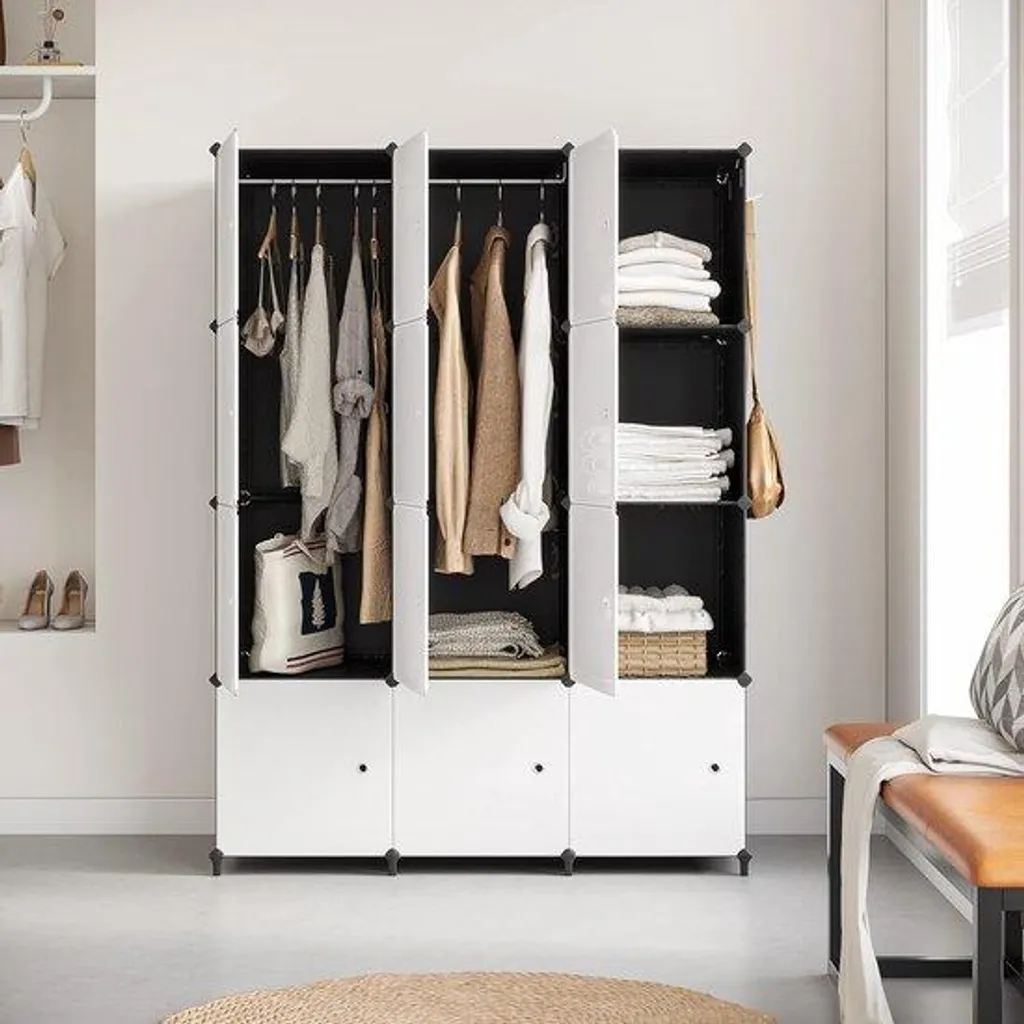 Penderie de rangement en bois - Dressing modulable 144x47x182 cm
