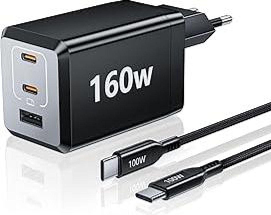 160W USB C Ladegerät: 3-Port PPS Schnellladegerät, GaN USB C netzteil für MacBook Pro/Air, iPad, iPhone 16/15 /14 Serie