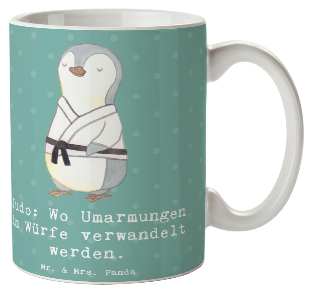 Mr. & Mrs. Panda Kaffeebecher Judo Umarmungen - Meeresbrise - Geschenk, Teamsport, Training, Sportart, Pott, Sportler, Disziplin, cappuccinotasse, ...