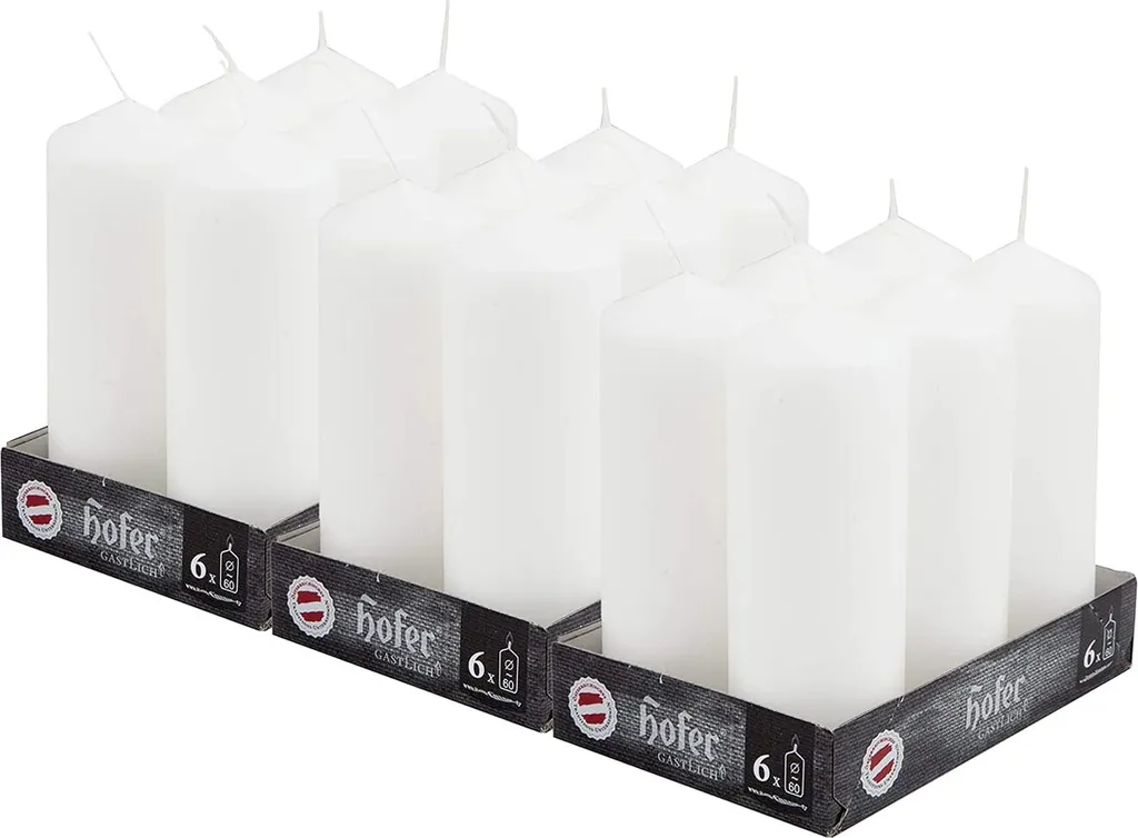 HOFER Set di candele a colonna 18 pezzi - Ø 6 x 16,5 cm - Tempo di combustione 54h Candele a blocco - Senza gocciolamento, senza profumo - Candele di cera bianca