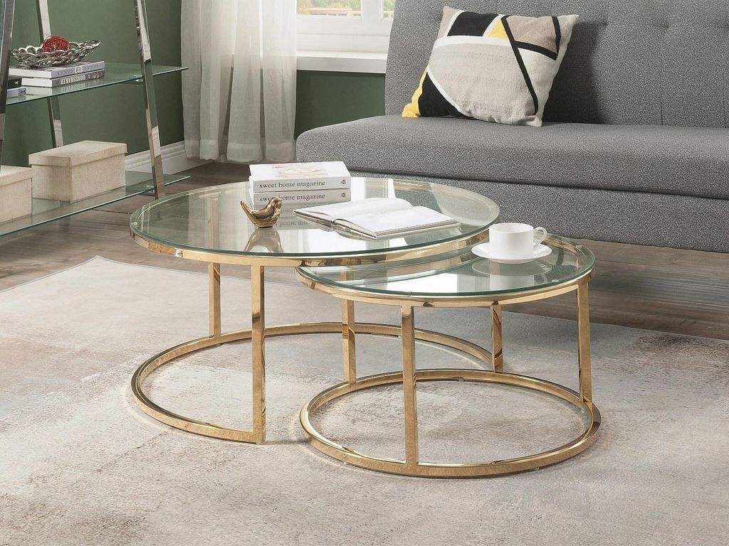 Ausziehbare couchtische aus gehärtetem glas und edelstahl - Gold - MAEVANE II by Pascal Morabito