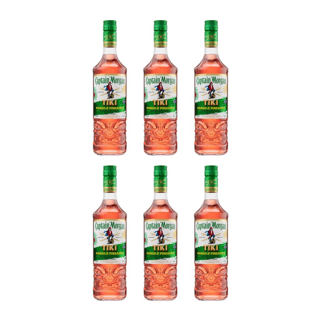 Captain Morgan Tiki Tropical Rum 6er Set 700ml, Exotischer Mango-Ananas Rum mit 25% Vol. Perfekt für Cocktails, Partys & tropischen Genuss Alkohol...