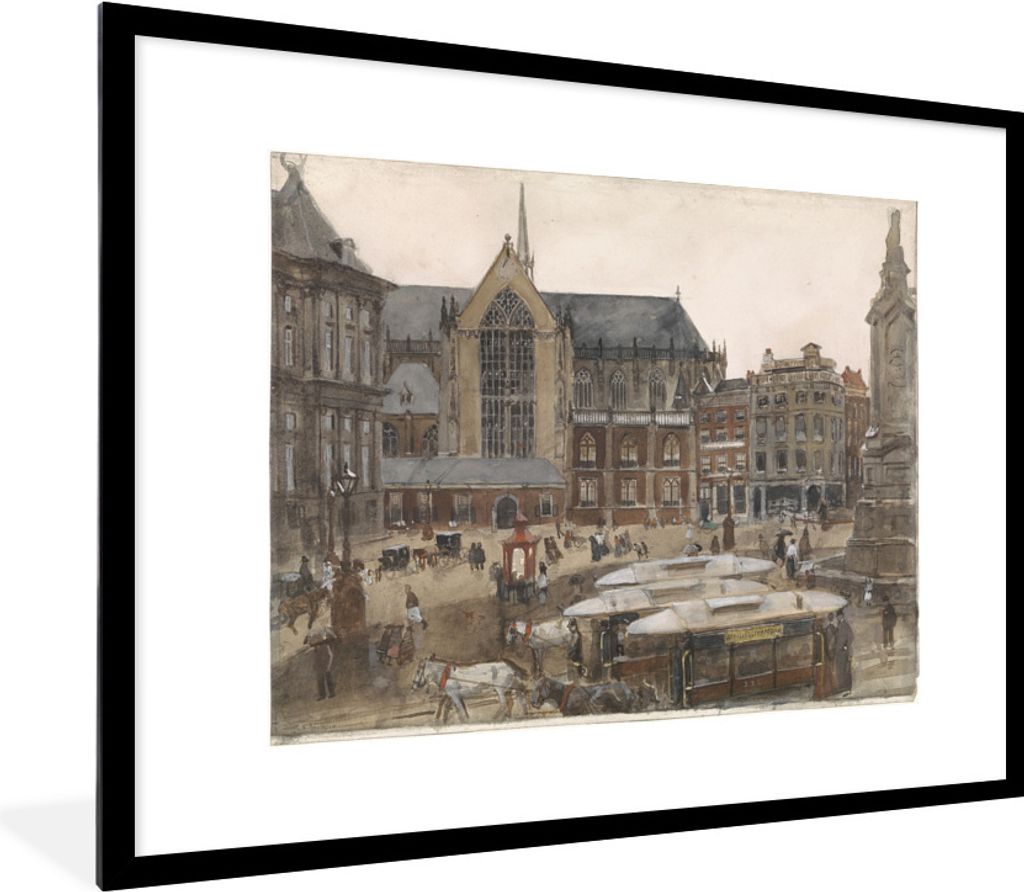 MuchoWow Gerahmtes Poster Dam-Platz in Amsterdam - Gemälde von George Hendrik Breitner 80x60 cm - Poster mit Schwarzem Bilderrahmen Wandposter R...