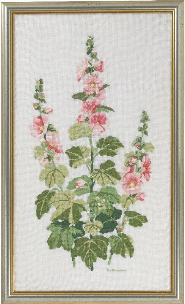 Réalisez votre Tableau Brodé Rose Trémière - Kit Eva Rosenstand 40x70cm