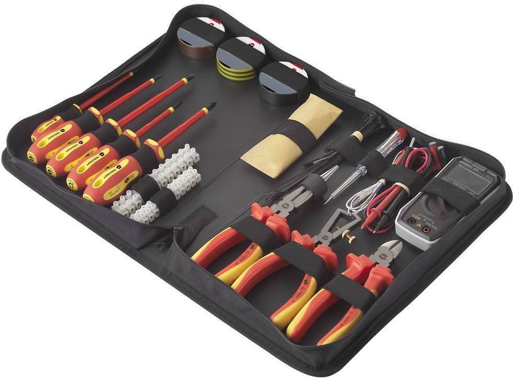 TOOLCRAFT TO-7762929 Elektriker, Heimwerker Werkzeugset in Tasche 50teilig with Digital multimeter VOLTCRAFT VC-22
